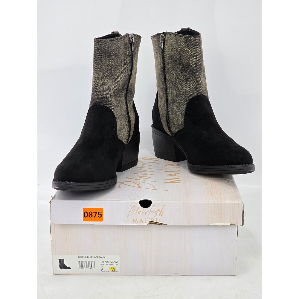 Blowfish Malibu Rebel 2 Boots Womens 9 Black Charcoal Suede Denim - New